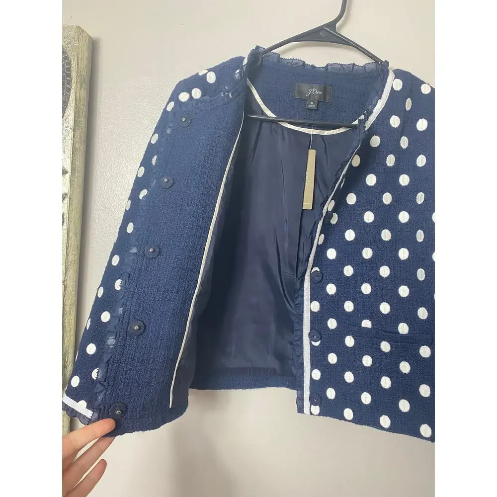 NWT J. CREW BLAZER JACKET POLKA DOT NAVY BLUE OFFICE WORK CAREER FEMININE